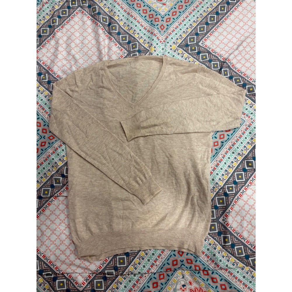 The Cashmere Project 100% Cashmere V-Neck Sweater Oatmeal Beige Tan Medium